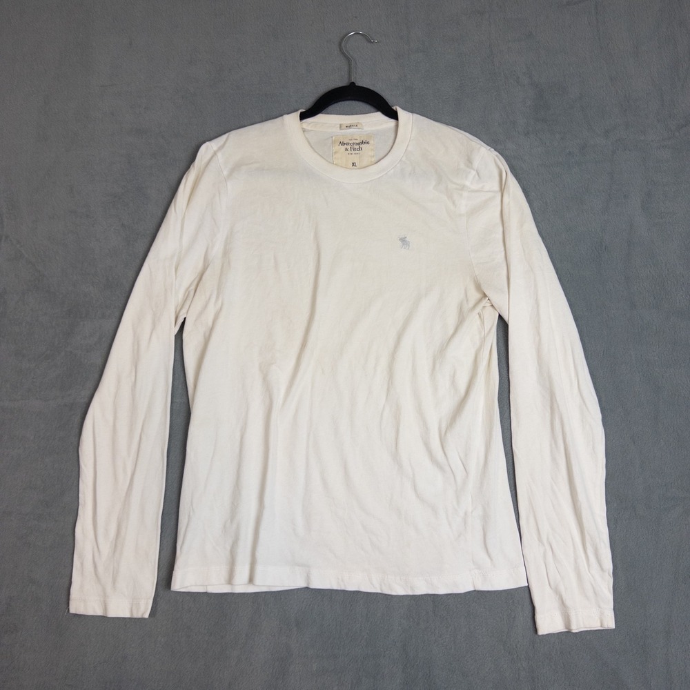Abercrombie & Fitch Long Sleeve Tee Mens XL Cream Good Muscle Fit Logo 0835
